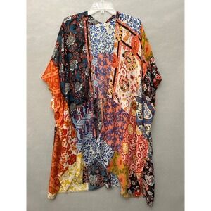 Colorful Patchwork Kimono Women's One Size Side Slits Half Sleeve Boho Hippie